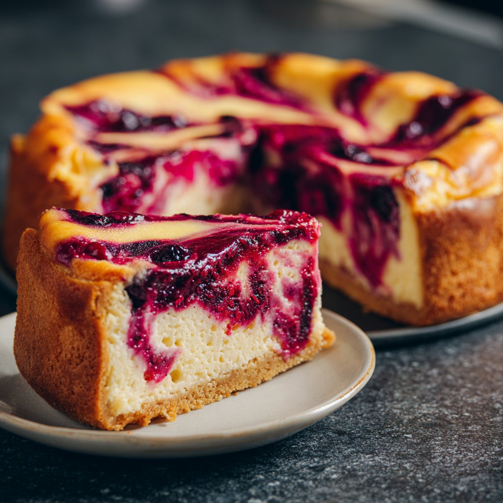 Käsekuchen mit Beeren-Swirl