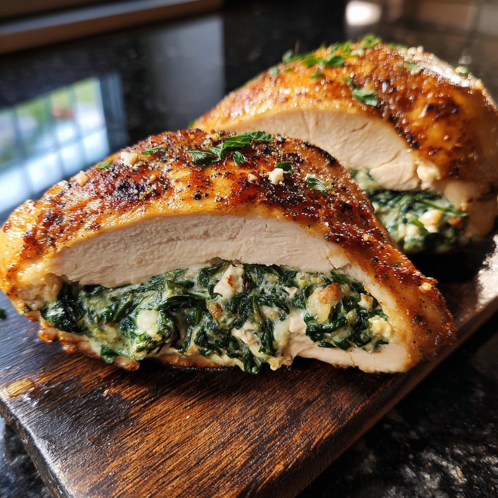 Gefüllte Hähnchenbrust mit Spinat