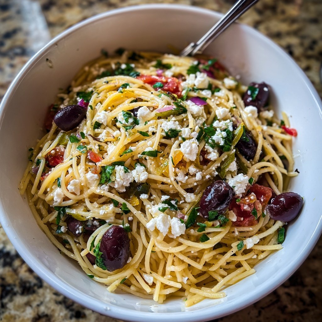 Mediterraner Nudelsalat Mit Feta Und Oliven
