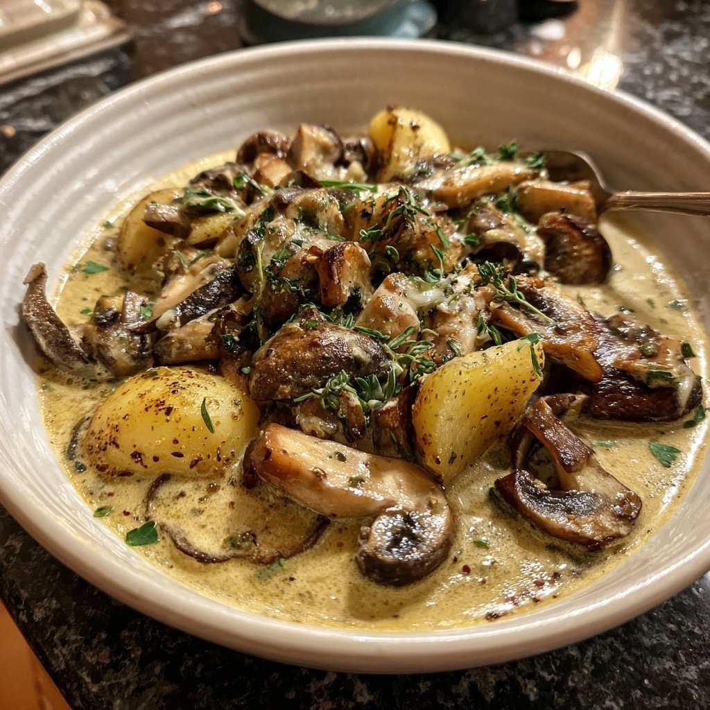 Abendessen mit cremiger Pilzpfanne
