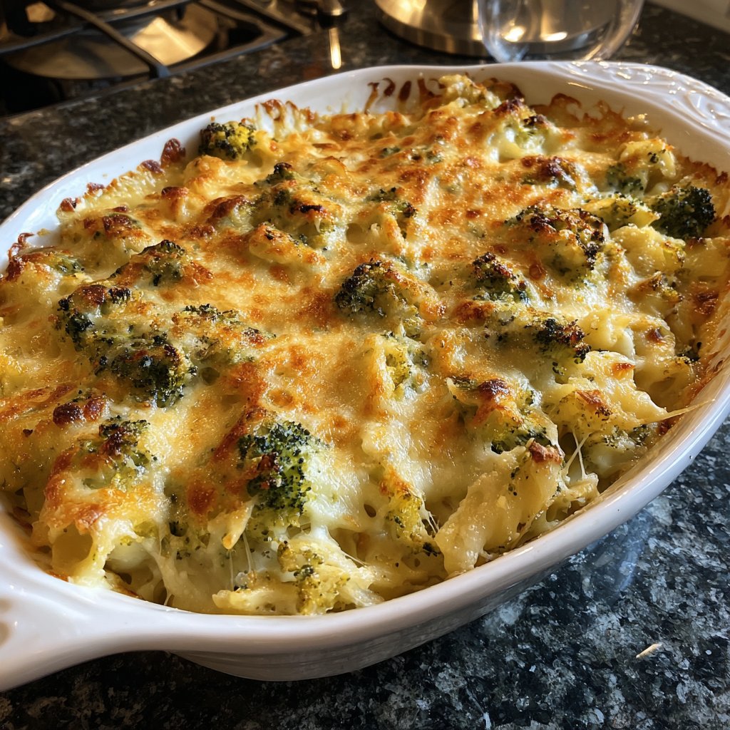 Vegetarischer Nudelauflauf mit Brokkoli